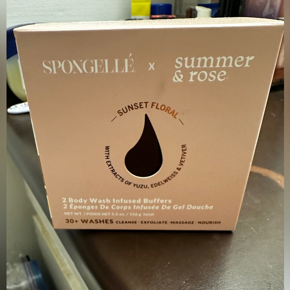 Spongelle x Summer & Rose Sunset Floral 2 Body Wash Infused Buffers 5.5 Oz NIB